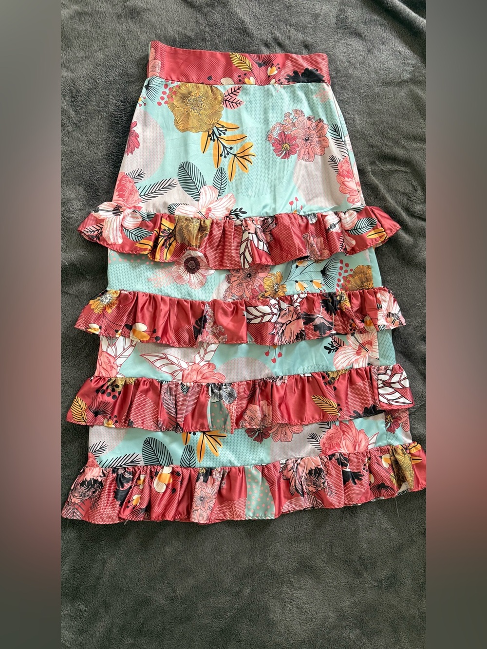 New. NW. Spirito Floral Tiered Ruffle Skirt - Coral & Mint